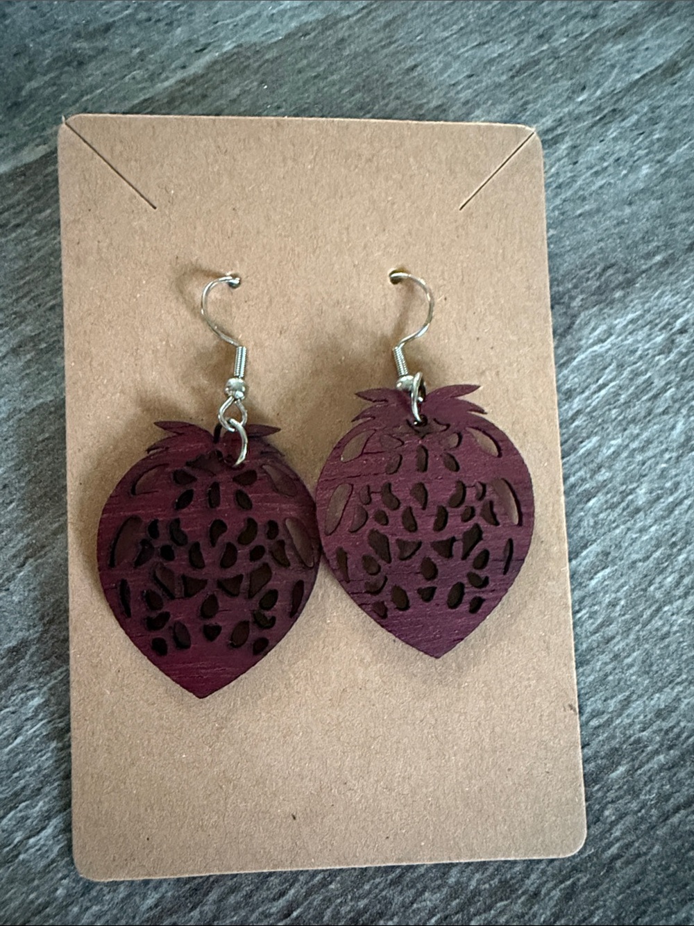 Handcrafted Strawberry Wood Drop Earrings - Women Jewelry